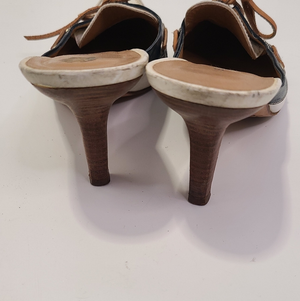 Balenciaga white and Navy Blue mules Heels with Bow  and Pointed Toe size 40 - Picture 5 of 10